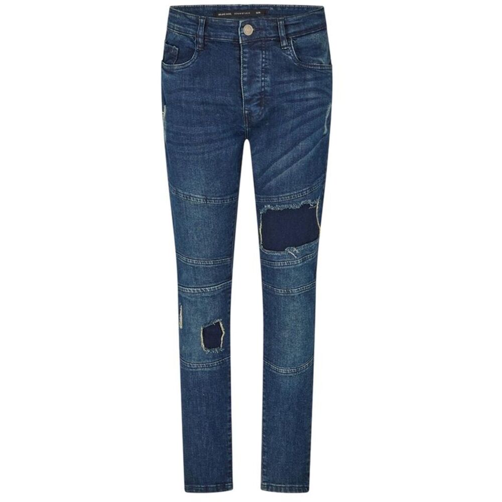 Brave Soul Mens Denim Biker Slim Jeans / Dark Blue